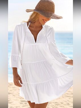 Women's White Tiered Beach Cover-Up Tunic